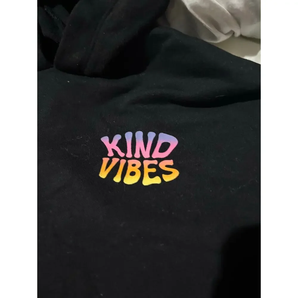 Old Navy black S 6/7 kind vibes hooded black French terry crop sweatshirt nwot